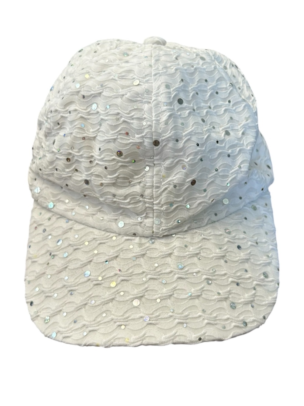 Woman’s White Sequin Glitter Baseball Tennis Cap Bling Adjustable Strap EUC